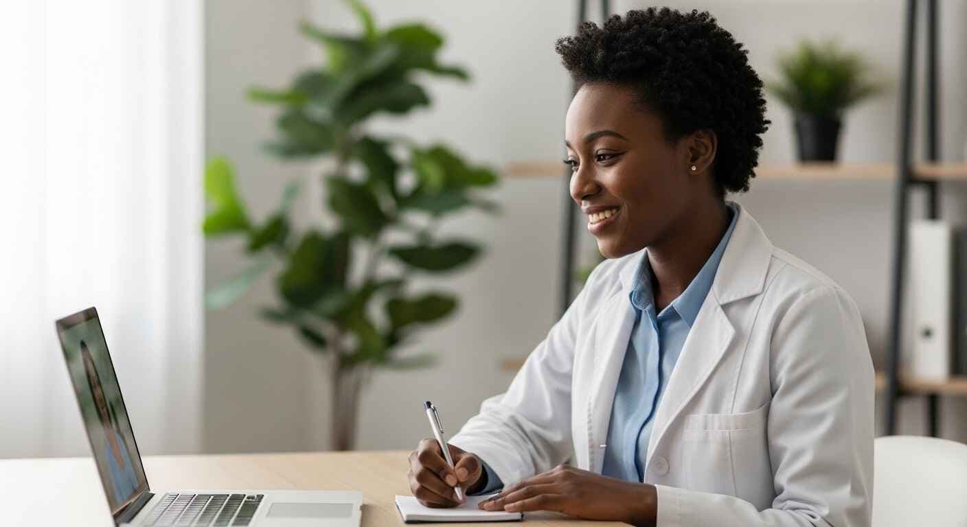 A doctor's face displayed on a smartphone screen, representing a mobile health consultation.
